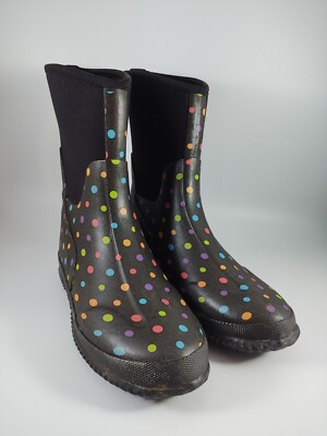 Western Chief Brand Snow Boots Women's Size Black w/Rainbow Polka  Dots