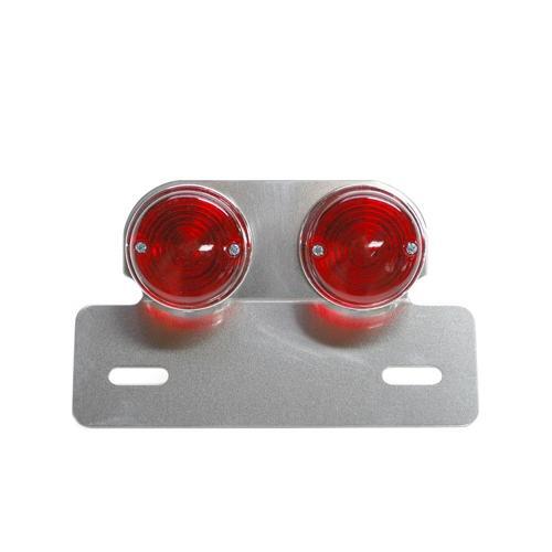 Feu arriere moto universel double rond rouge platine argentee pour moto vintage et custom