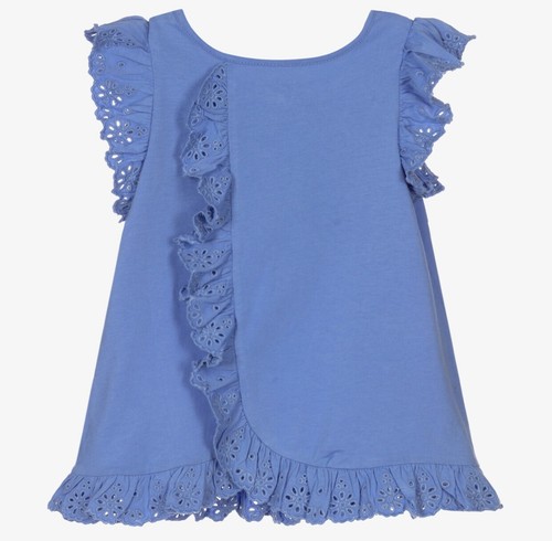 Polo Ralph Lauren Kids Big Girls XL (16) Eyelet Jersey Top Ruffle Blue NEW - Picture 2 of 13
