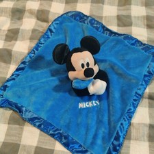 Disney Baby Mickey Mouse Blue Satin Edge Crinkle Ears Security Blanket Lovey Toy