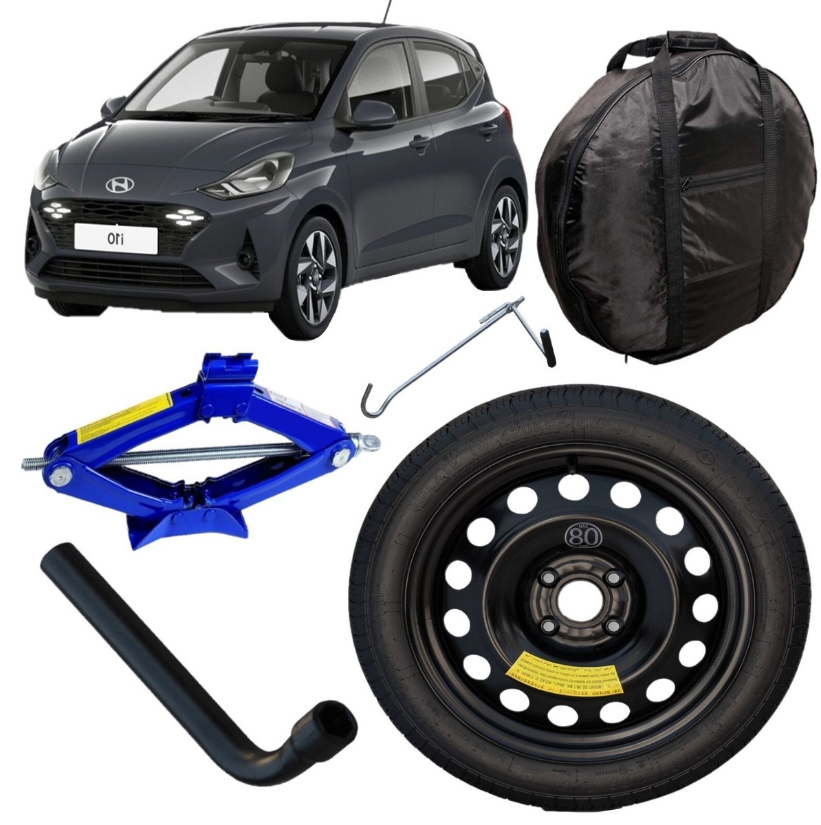 COMPATIBILE CON HYUNDAI I10 CRIC A PANTOGRAFO PER AUTO CON ASTA GIREVOLE CRICK PER SOLLEVAMENTO GOMME PNEUMATICI CON MANIGLIA E BASE IN ACCIAIO FINO A