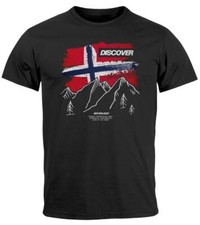 Herren T-Shirt Norwegen Flagge Berge Discover Printshirt Outdoor Fashion