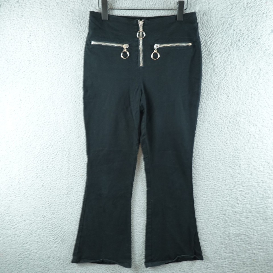 Dangerfield Womens Pants 10 Black Bootcut Front Zip Pockets Gothic Punk Flare