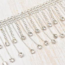 2 Yard Rhinestone Tassel Crystal Beaded Fringe Chain Trimming Sewing DIY Craft