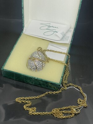 SUZANNE SOMERS GoldTone Rhinestones EGG Pendant Watch 29.5  NECKLACE NIB READ