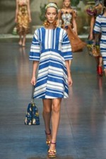 🆓US🛃 SS2013 Dolce&Gabbana blue stripes flax dress IT 38