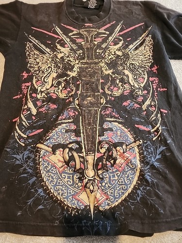 Camiseta Vintage Y2K Años 90 TND Alas Góticas Espadas Estampado Gráfico 2 Caras Talla Grande - Imagen 3 de 12