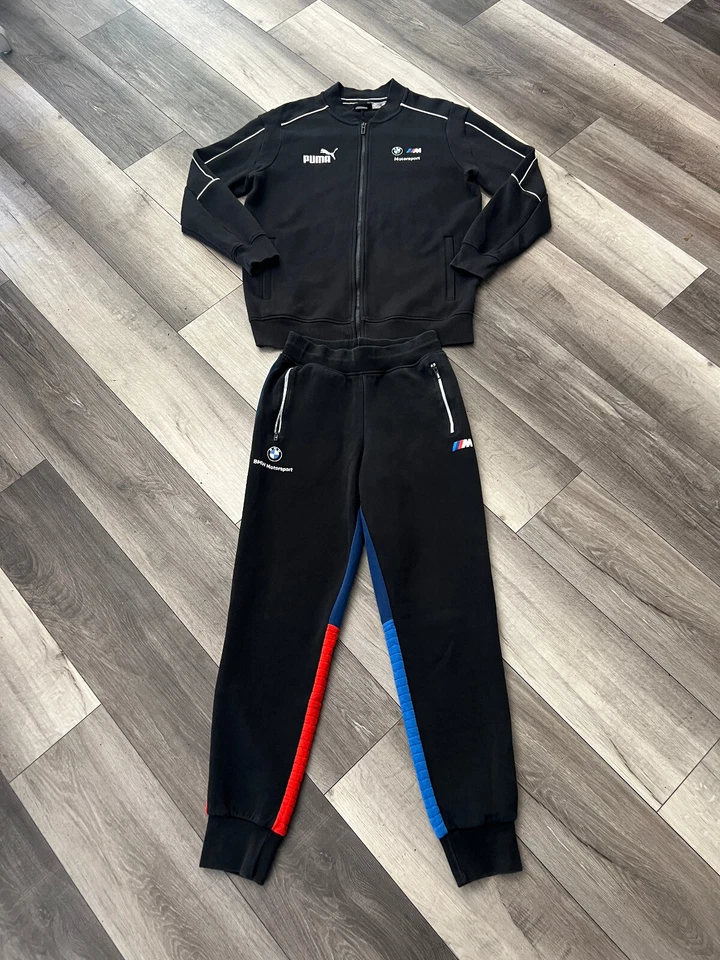 PUMA BMW MOTORSPORTS MEN'S TRACKSUIT BLACK BLUE Sweatpants Small + Jacket Medium - Image 4 of 4