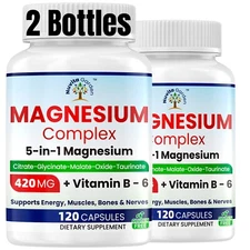 2 Pack 5-in-1 Magnesium Complex 420mg, 240 Veggie Capsules 120 Days Servings