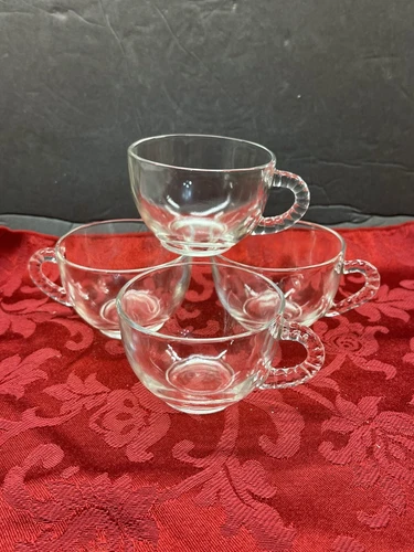 Vintage Set of 4 Federal Glass Punch Cups w/ Beaded Boopie Handles