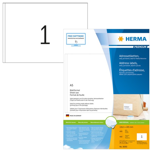 Herma Premium Adressetiketten, A5, 148,5 X 205 Mm, Weiß, Permanent Haftend-image