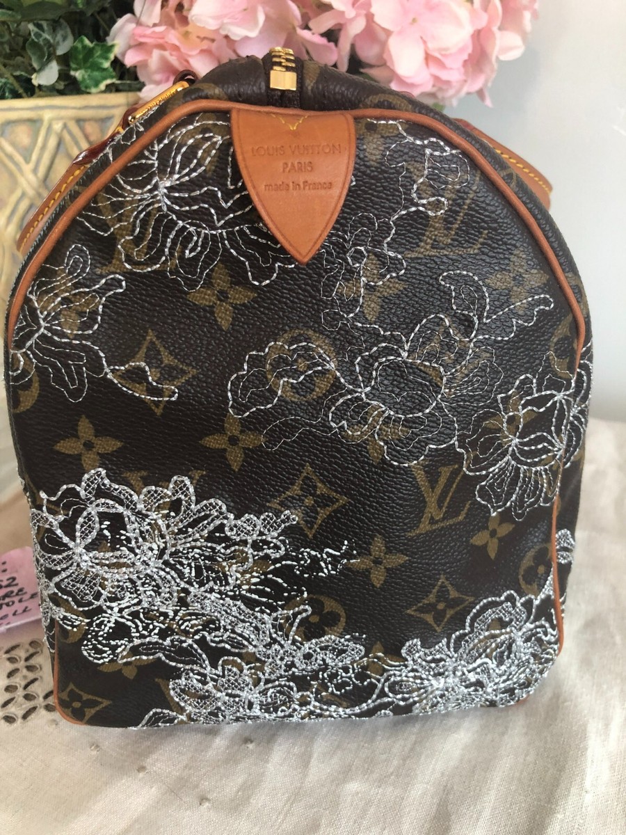 Louis Vuitton Speedy 30 Hand Bag Monogram Dentelle Embroidery Rare