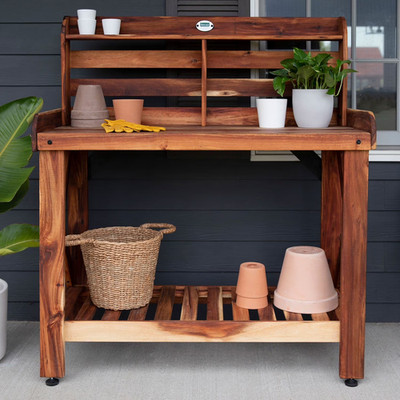 Backyard Discovery 47'' Acacia Wood Garden Potting Bench & Serving Bar w/ Shelf