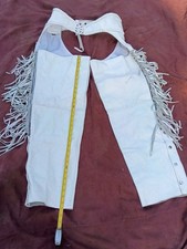 CHAPS UNISEXES EN CUIR BLANC FRANGÉ TAILLE GRAND