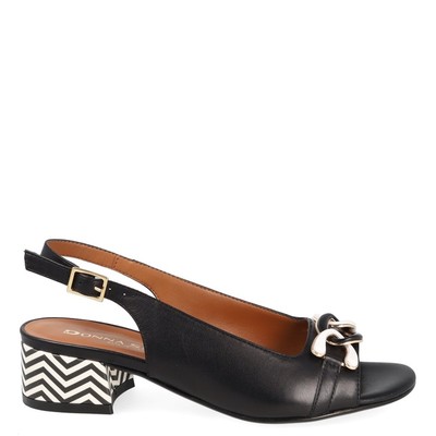 Donna Serena Jenny Sandalen aus Nappaleder mit Blockabsatz, Schwarz, 4 cm