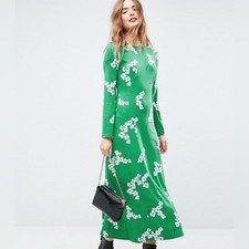 ASOS- Green and White Floral Long Sleeve Backless Dress Size 20