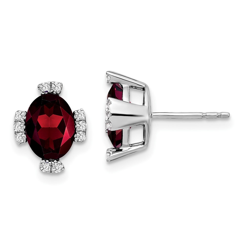 14k White Gold Oval Garnet and Diamond Stud Earrings 2.09gm