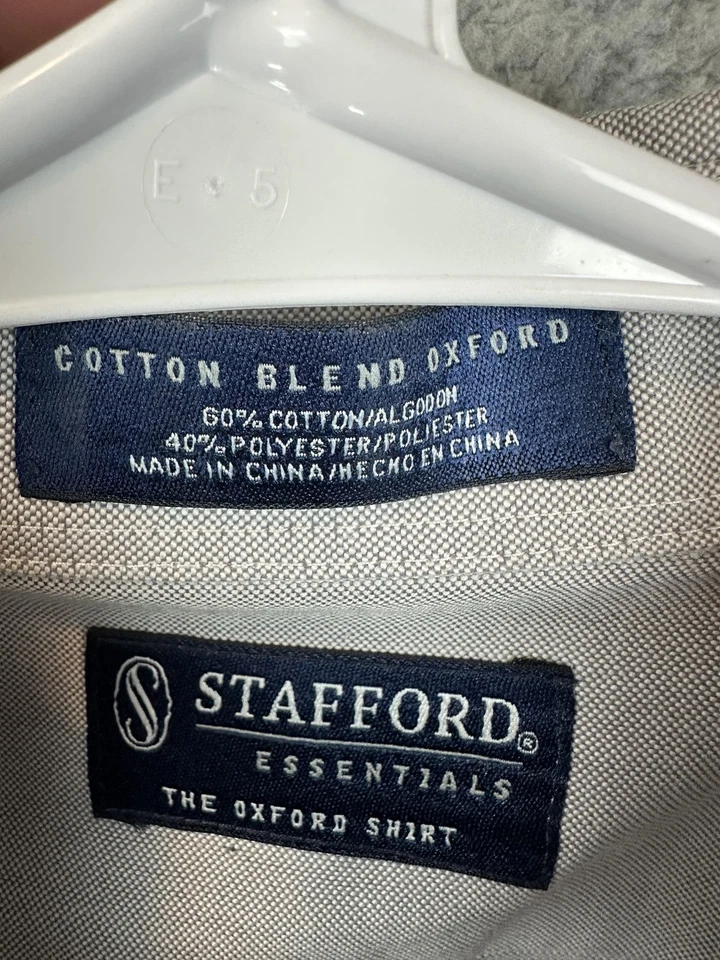 Stafford Oxford Shirt Men 17 32-33 Gray Classic Fit Long Sleeve Button Up Preppy - Image 4 of 4