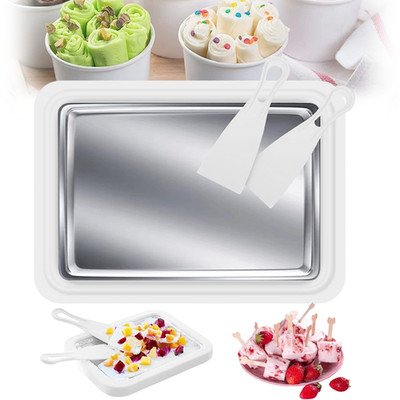 Ice Cream Rolls Maker Eisplatte Eis Maschine mit 2 Spateln für Hausgemachte Weiß