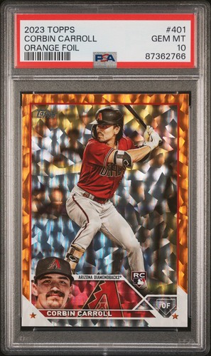 2023 TOPPS CORBIN CARROLL ROOKIR ORANGE FOIL RC SP / 299 GEM MINT PSA 10 💎