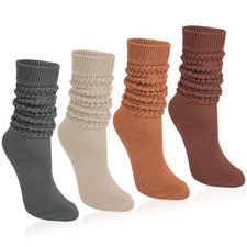 4 Pairs Slouchy Socks for Women Slouch Scrunch Boot Long Knee High Knit Tube ...