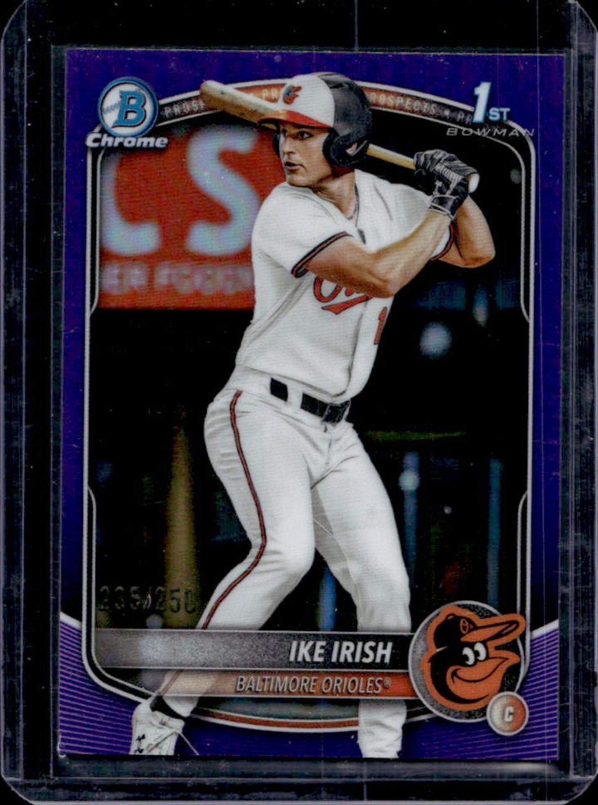 2025 Bowman Draft Ike Irish Chrome Purple Refractor 1st Prospect #/250 Orioles