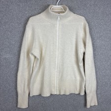 VTG Eddie Bauer Sweater Womens XL Ivory Full Zip Mock Neck Wool Angora Classic
