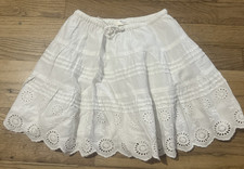 Mini Boden Girls Skirt Size 2-3Y White Eyelet Cotton Tiered Drawstring Waist