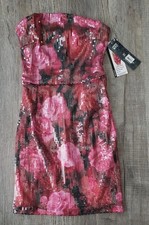 Madden NYC Sequin Tube Dress Abve Knee Lined Red Pink Floral XXS 00