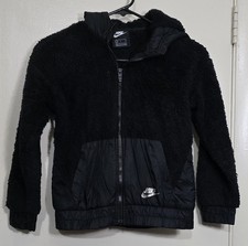 Nike Girls Black Sherpa Fleece Full Zip Hooded Jacket Size Small
