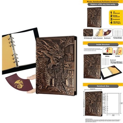 DDFE DND Journal Notebook 400 Page 3D Embossed Leather Book
