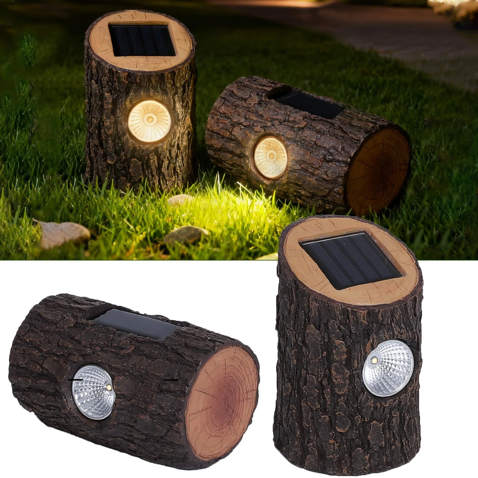 Solar Garden Lights Outdoor 2 Pack, Decorative Rustic Tree Stump Pathway Ligh...