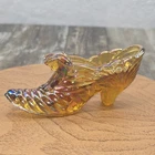 Vintage Fenton Amber Carnival Glass  Cat Head Shoe Collector Color Nice