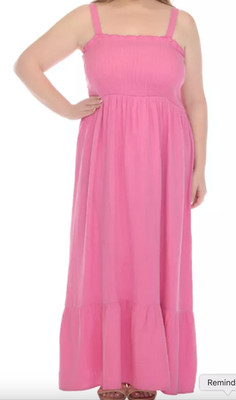 Raviya Cottom Plus size Smocked Sleeveless Maxi Dress Cover-up in Pink Fizz 1X