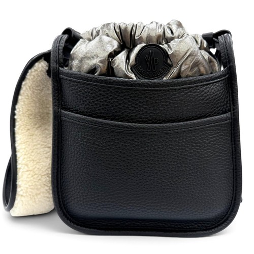 MONCLER Rania PM Shoulder Bag with Logo Patch, Boa, Leather, Black, Made in