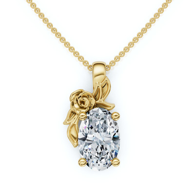 Halskette 1 kt ovaler Diamant Anhänger 14 Karat Gold Lab Grown