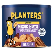 PLANTERS Salted Mixed Nuts, Party Snacks, Plant-Based 10.3 Ounce (Pack of 1) 