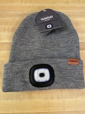 New USB Rechargeable LED Beanie Hat with Head Lamp - Unisex Winter Knit Cap