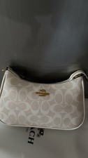 Coach Ivory White Logo Shoulder Bag Gold Hardware Zip Women's Designer