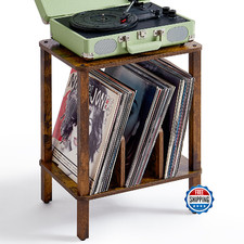 LELELINKY 2-Tier Record Player Stand with Vinyl Record Storage up to 100 Albums,