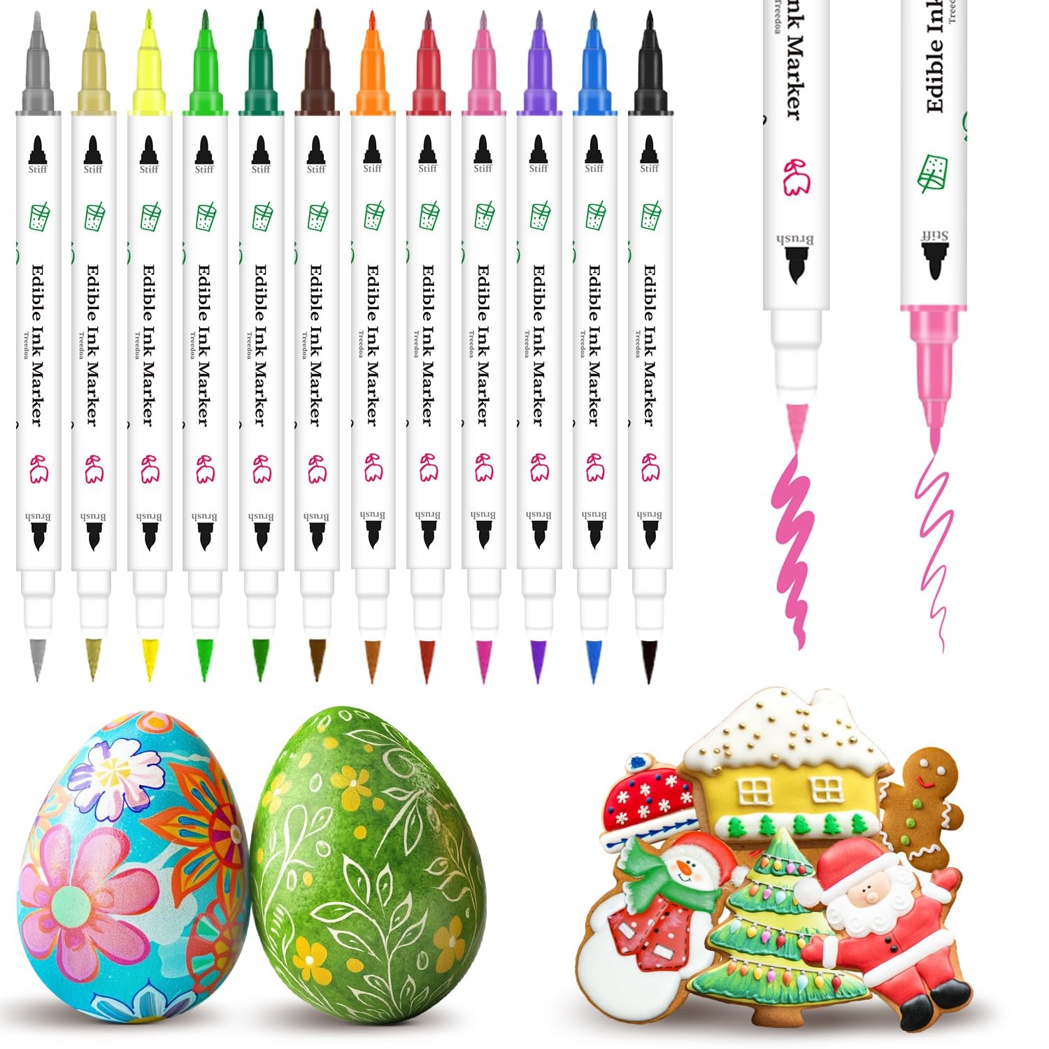 For Cookie Decorating,12pcs Food Coloring Pens Double Side Foo...