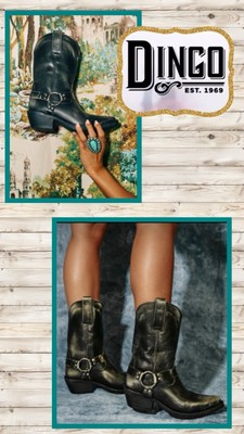 NEW & COOL DINGO 1969 Ride Away Snip Toe Harness Cowboy Boots Sz 7.5 Black NFR!