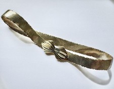 Vintage 1980s Whiting  Davis Rhinestone Shell Buckle Gold Mesh Belt