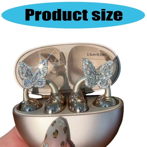 Butterfly Rhinestones Clip on Earbuds Open Ear, Removable Ear Accessories Decor - Picture 8 of 9