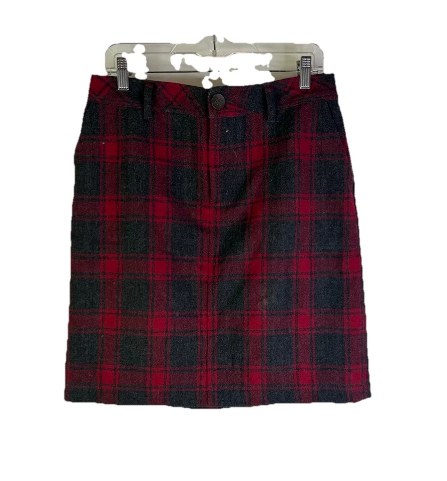 Falda de rodilla recta a cuadros roja 8 lana Eddie Bauer vintage años 90 grunge