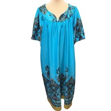 Anthony Richards Womens 2X Turquoise Paisley Lounger Patio Dress Muumuu Pockets