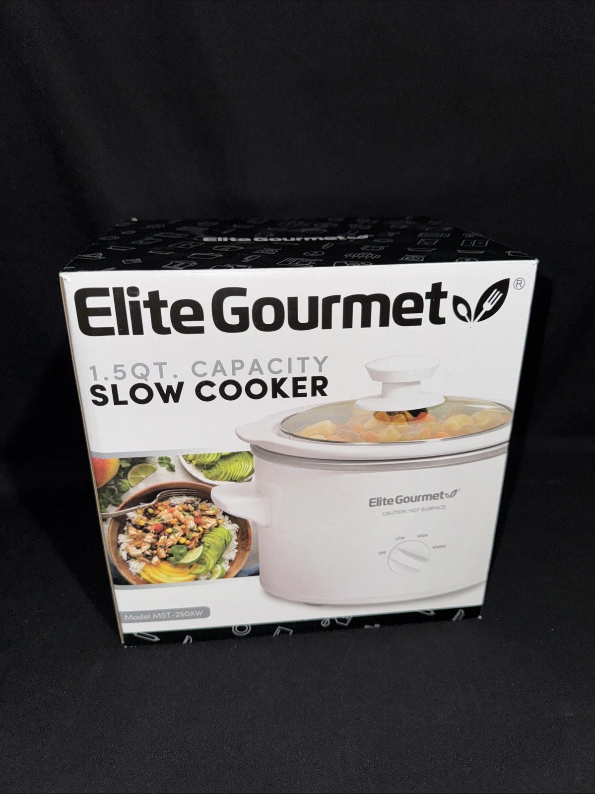 Elite Gourmet 1.5 Quart White Mini Slow Cooker with Adjustable Settings