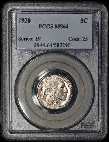 1920 Buffalo Nickel 5c PCGS MS64 - Flashy Luster!