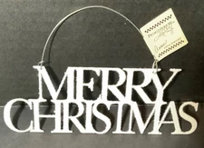 HTF Primitives by Kathy White Glitter Metal Merry Christmas Sign Ornament NWT