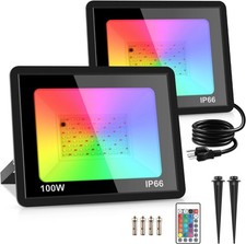 2 Pack 100W RGB LED Flood Lights, 12000LM Color Changing Smart Floodlight with R